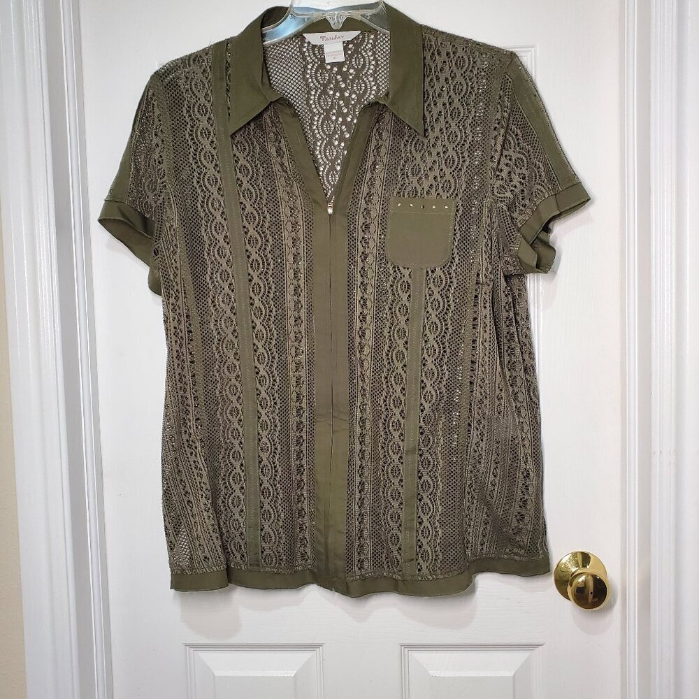 Tanjay Womens Green Lace Blouse – Size 16